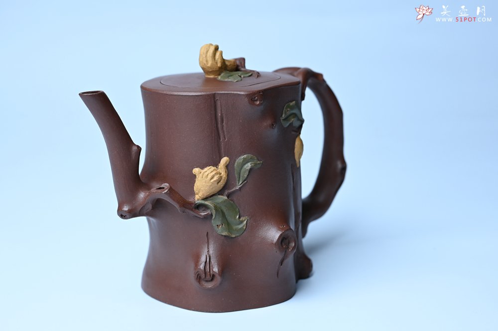 紫砂壶图片：潜力股赵老师 优质紫泥全手工佛手桩紫砂壶 三色帖叶生动 佛手灵动 - 美壶网