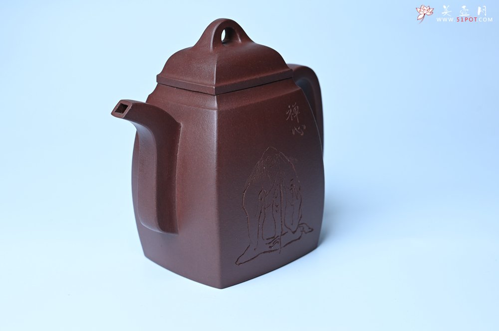 紫砂壶图片：全手工精致汉方壶 清池皓月照禅心 禅意浓浓 - 美壶网