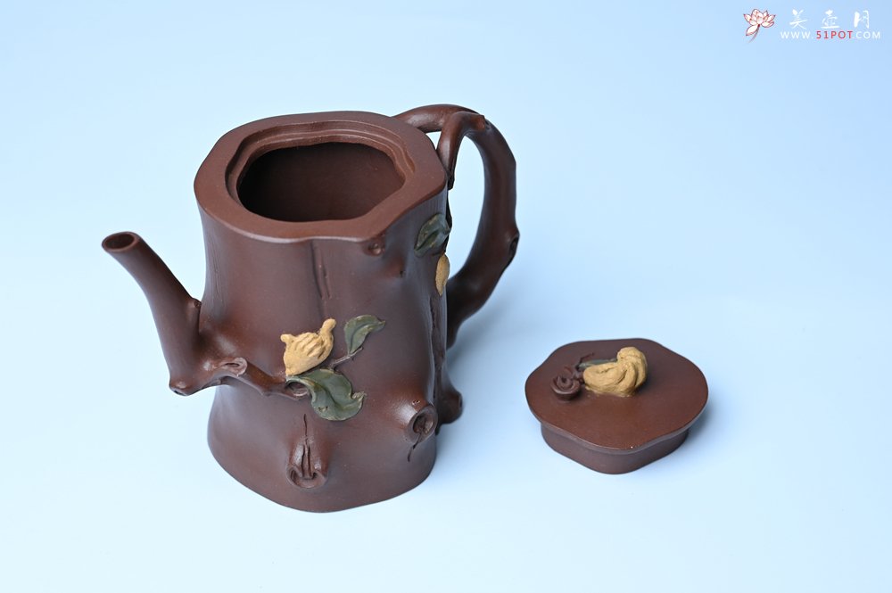 紫砂壶图片：潜力股赵老师 优质紫泥全手工佛手桩紫砂壶 三色帖叶生动 佛手灵动 - 美壶网