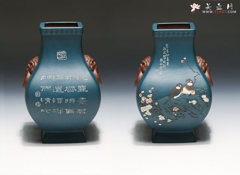 紫砂壶图片：四方鼓腹瓶 - 美壶网