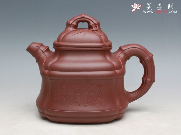 紫砂壶图片：四方竹鼎 原矿底槽... - 美壶网