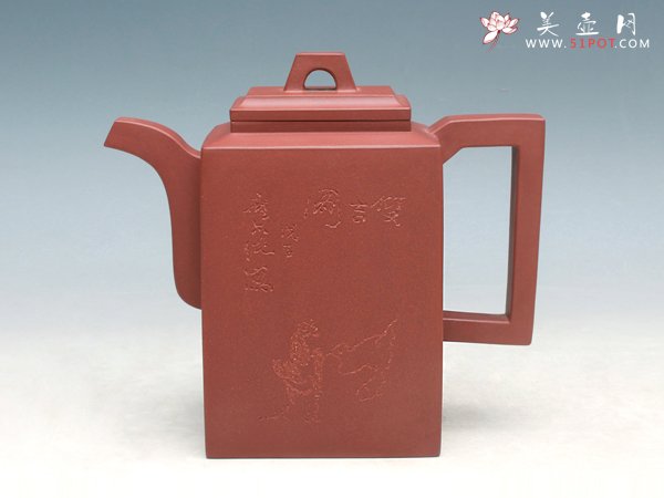 紫砂壶图片：砖方壶（与画家罗尔纯合作）（紫泥） - 美壶网