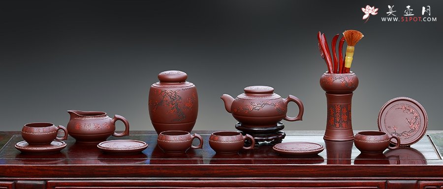 紫砂壶图片：暗香浮动十二件套具 - 美壶网