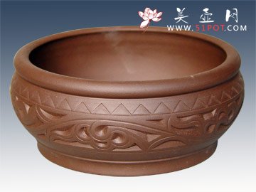 紫砂壶图片：小号刻画茶洗 - 美壶网