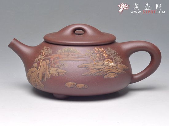 紫砂壶图片：泥绘石瓢（底槽青）... - 美壶网