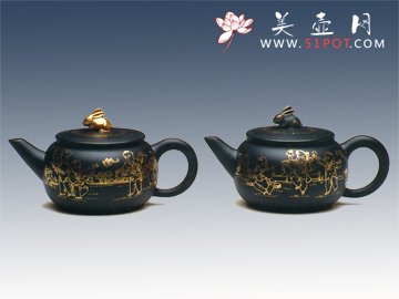 紫砂壶图片：描金玉兔对壶 - 美壶网