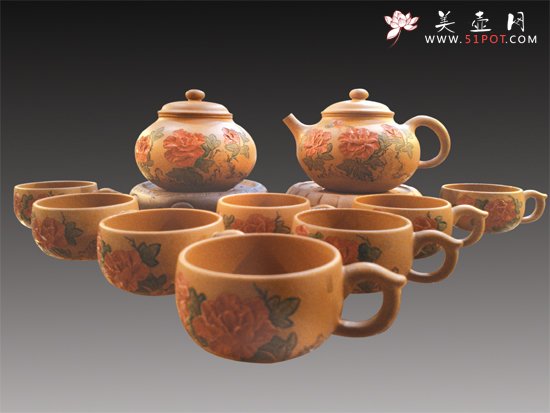 紫砂壶图片：荣华富贵（全手工）容量：350cc 泥料：黄土 - 美壶网