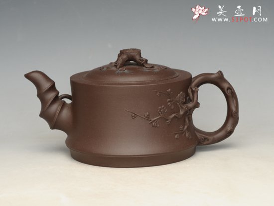 紫砂壶图片：松竹梅  泥料：紫泥 容量：560cc - 美壶网