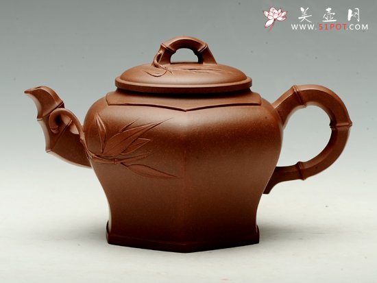 紫砂壶图片：贴竹叶六方宫灯2 - 美壶网