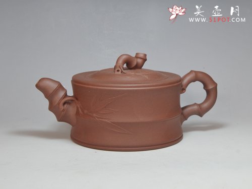 紫砂壶图片： 竹趣壶  400CC  清水泥 - 美壶网