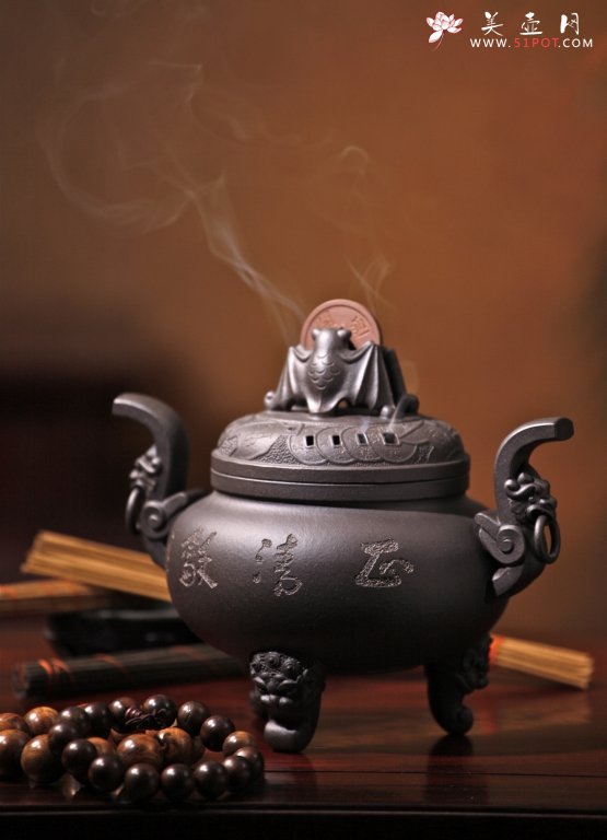 紫砂壶图片：蝠在眼前香炉 - 美壶网