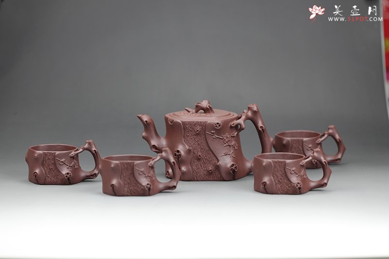 紫砂壶图片：清韵留香套具 黄龙山原矿紫泥 - 美壶网