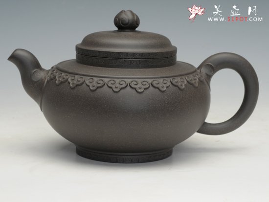 紫砂壶图片：云肩如意壶青灰泥 - 美壶网