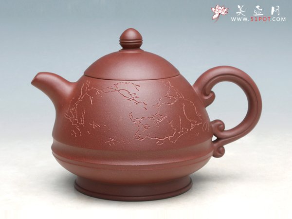 紫砂壶图片：玉笠壶（与画家罗尔纯合作）（紫泥） - 美壶网