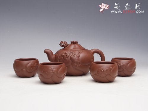 紫砂壶图片：鱼化龙套壶 原矿底... - 美壶网