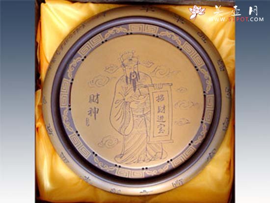 紫砂壶图片：字画财神茶海 - 美壶网