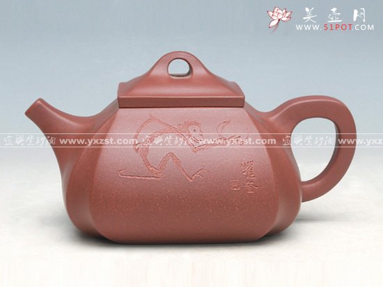 紫砂壶图片：抽角石瓢  洪美华与画家朱曜奎合作 - 美壶网